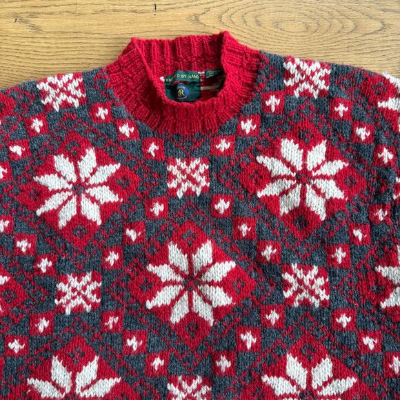 Club Room Knit By Hand Wool Sweater SZ XL Red Gray White Cozy Chunky - Picture 3 of 10